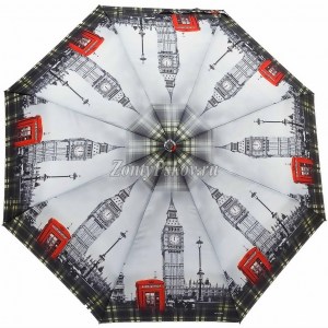 Стильный зонт Три Слона с городом, автомат, 3 сл.,арт.883A 13